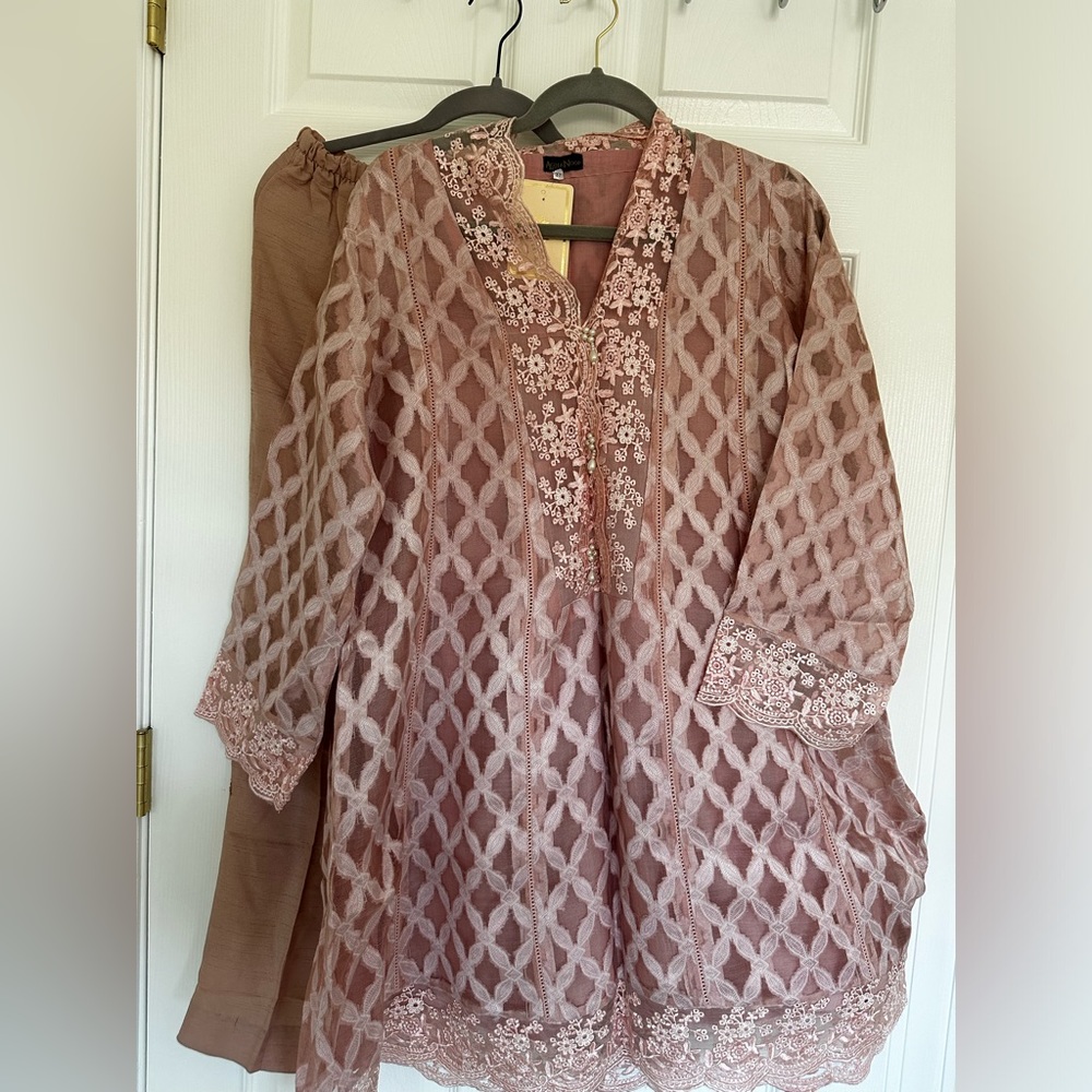 Agha Noor cotton net embellished kurta